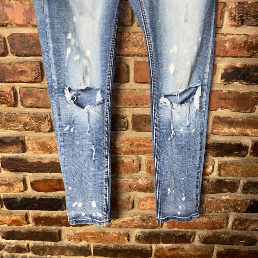 Rue 21 Blue Distressed Bleach Splatter Denim Skinny Supreme Flex Jeans 30x30 - Picture 3 of 6